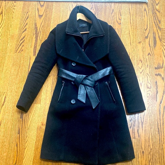 Mackage Kathryn Wool Cashmere Coat S Black Belted Double Collar - Picture 1 of 8